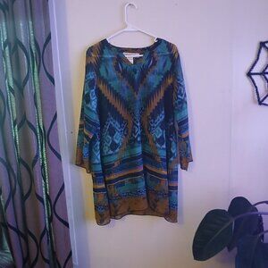 Urban Mangoz women's sheer Aztec print tunic dress Size Medium